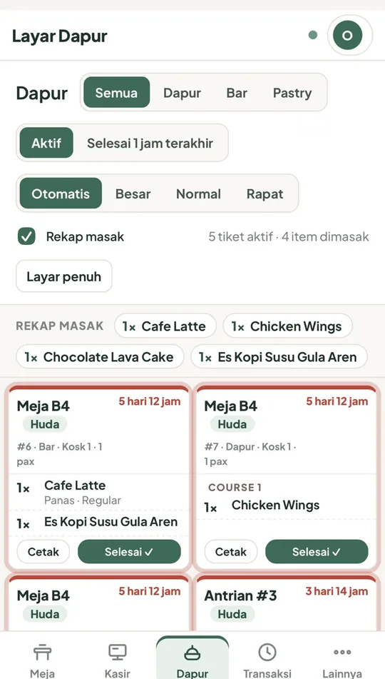 Layar dapur (KDS) per station di HP