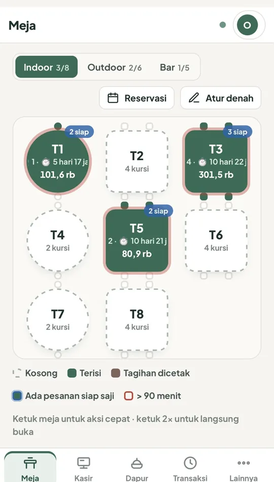Peta meja, reservasi & pindah meja di HP